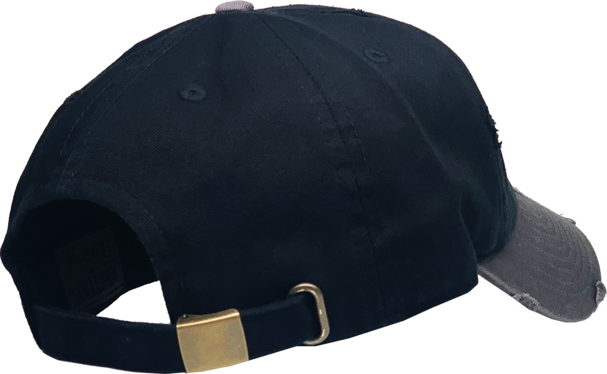 Black Dark Gray Two Tone Distressed Vintage Baseball Cap Back Side View
